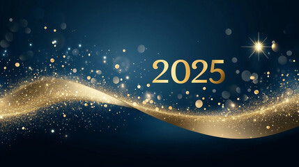 Wall Mural - 2025 happy new year abstract shiny gold glitter wave with bokeh design element