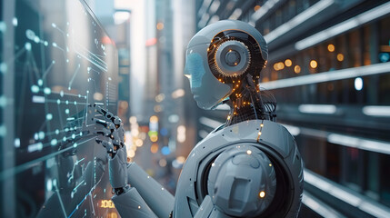 Aufkleber - businessman using ai technology for data analytics, artificial intelligence generate. futuristic tec