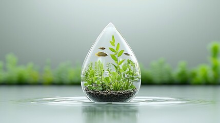 Aufkleber - Graphic of a water droplet filled with diverse aquatic life and plant forms symbolizing the preservation and protection of delicate water ecosystems for the benefit of future
