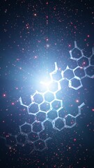 Poster - slow glow shiny cosmos with chemical hexagon bonds vertical animation.