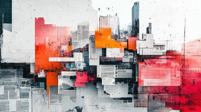 an abstract modern graphic collage with lots of white space around where you can see the paper, with newspaper and magazine image clippings depicting the sense of accessibility for all people