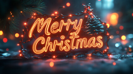 Wall Mural - Merry Christmas lighting neon sign 