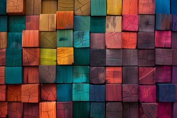 multi-colored wooden blocks arranged seamlessly, showcasing a vibrant array of hues.