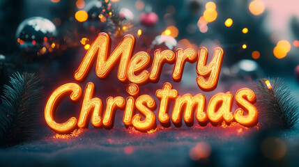 Wall Mural - Merry Christmas lighting sign 