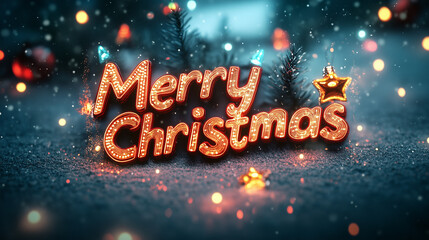 Wall Mural - merry christmas lighting sign