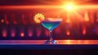 © GenZGraphics - Classic Daiquiri Cocktail with a Lemon Slice Next to Vibrant Lighting on a Rustic Wooden Bar