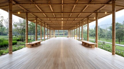 Poster - Sustainable Bamboo Architecture Graceful Structures in Minimalist Design with Natural Organic Elements Featuring Renewable Building Materials Eco Friendly Landscape