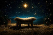 © AungThurein - An empty manger and a bright star with backdrop of Christmas