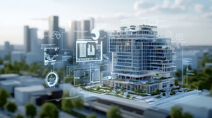 Aufkleber - Detailed futuristic blueprint of an eco friendly building with integrated water recycling system