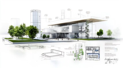 Aufkleber - Sustainable blueprint design for an environmentally friendly green building with an integrated water recycling system
