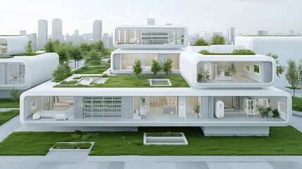 Poster - Digital architectural layout showcasing a sustainable building design with an integrated water recycling system
