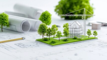 Aufkleber - Detailed blueprint for green construction and sustainable building practices focused on environmental sustainability renewable energy and innovative eco friendly design solutions