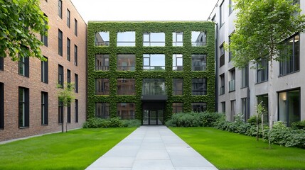 Poster - Sustainable architectural elements and eco friendly building materials such as wood glass and solar panels