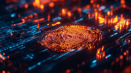 A fingerprint made of computer code.  This shows a cybersecurity idea.