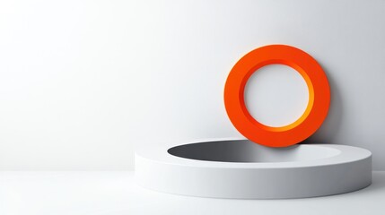 Aufkleber - A minimalist scene featuring an orange ring on a circular pedestal against a plain wall.