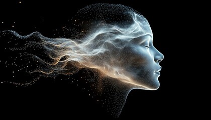 Aufkleber - Abstract human head created from luminous network connections, dark background, AI generative, neural network digital art, technology theme