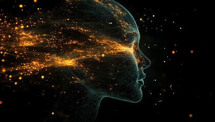 Aufkleber - Abstract human head, glowing network connections, dark background, AI generative style, advanced digital pathways, futuristic technology concept