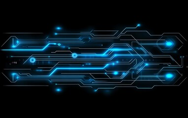 Aufkleber - Closeup of blue neon circuit board lines with a dark black background, futuristic digital aesthetic