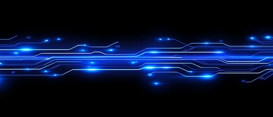 Leinwandbilder - Detailed closeup of electric blue glowing circuit board lines, dark contrast background, hightech ambiance