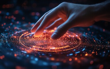 Aufkleber - Hand using glowing round business graph hologram on dark background, financial analysis, report, and growth concept, advanced technology design