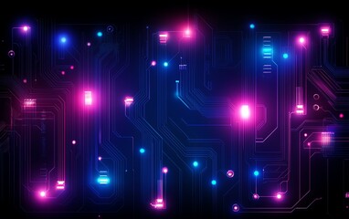Leinwandbilder - Intricate blue circuit board closeup with illuminated lines, dark background, glowing hightech design