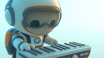 Poster - A cute astronaut character playing a keyboard in a whimsical, colorful setting.