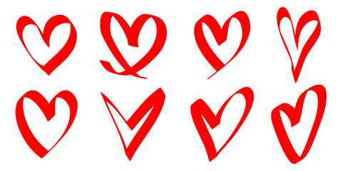 Poster - Doodle hearts on set. hand drawn style. love symbol. vector illustration