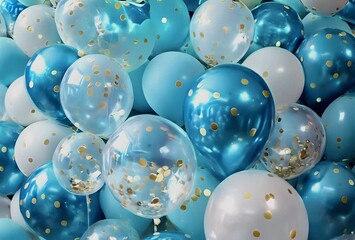 Wall Mural - birthday with blue balloons and confetti.
