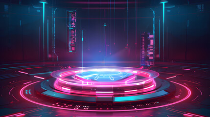 Aufkleber - horizontal abstract holograms with hud interface. blank cyberspace with futuristic elements. circle 