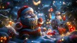 © Ben Kuang - Cheerful Santa Claus figure surrounded by gifts and twinkling lights.