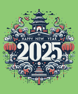 2025 Happy new year. Festive design for Christmas background.
