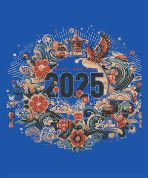 2025 Happy new year. Festive design for Christmas background.
