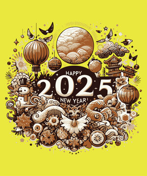 2025 Happy new year. Festive design for Christmas background.
