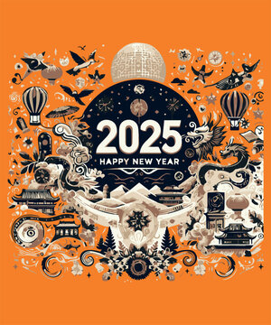 2025 Happy new year. Festive design for Christmas background.
