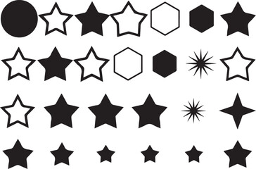 Stars icon collection.Different star shapes. Black stars icon set.