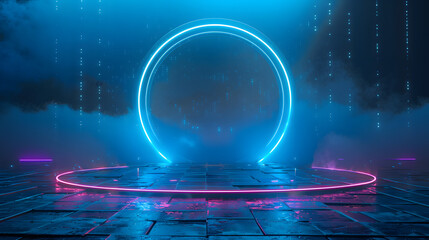 Aufkleber - podium light hologram tech technology background portal circle cyberpunk effect digital. game elemen