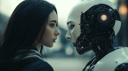 Poster - A woman and a robot are standing next to each other