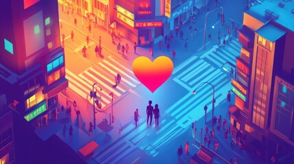 Wall Mural - Lovers walking in the street in colorful geometrical shapes