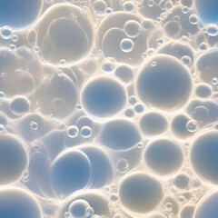 Poster - A close-up of translucent bubbles with a soft blue hue, creating a serene and abstract texture. Perfect for backgrounds, science visuals, or creative designs.