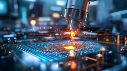 Aufkleber - close up of laser cutting through microchip, showcasing technology