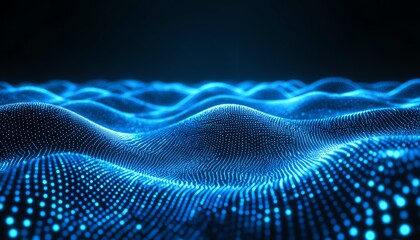 Poster - Abstract blue tech background with data transfer lines, network connections, gradient hues, simple geometric shapes, digital technology design