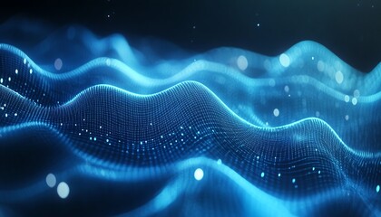 Poster - Abstract blue tech background with data transfer lines, network connections, gradient hues, simple geometric shapes, digital technology design