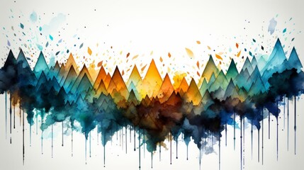 Wall Mural - a painting of mountains with a blue and orange background