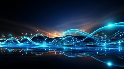 Wall Mural - a blue wave with a bright blue color and a lot of sparkles