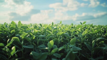 Poster - A field of green plants with a clear blue sky in the background