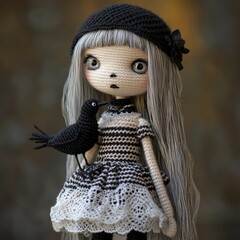 Nice halloween gothic girl witch doll crocheted made of yarn wool beautiful holiday picture handmade decor design art creative craft