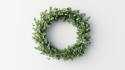 Poster - Christmas wreath on white background. Flat lay, top view. AI generated