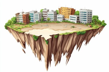 Wall Mural - Floating island with buildings and trees.