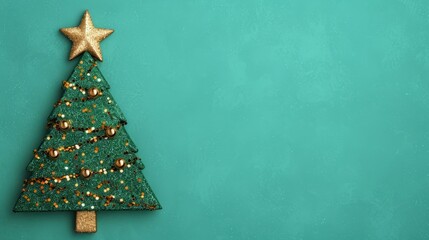 Wall Mural - festive christmas tree decoration on a teal background.