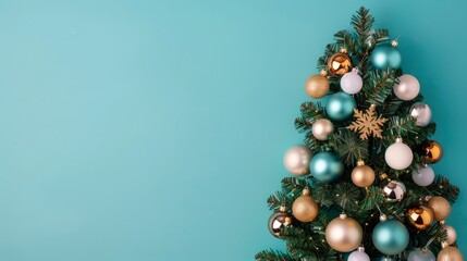 Wall Mural - festive christmas tree decorated with ornaments.